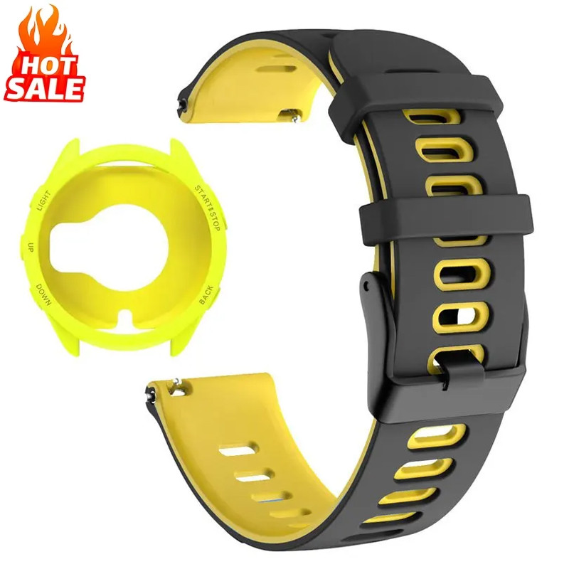 เคส+สายรัด ใช้ได้กับผู้เบิกทาง Garmin 965 สาย 22 มม.ทูโทนกีฬาซิลิโคน Band Soft Hollow Protector Cover (ฟิล์มส่งออก) สําหรับผู้ชายผู้หญิง
