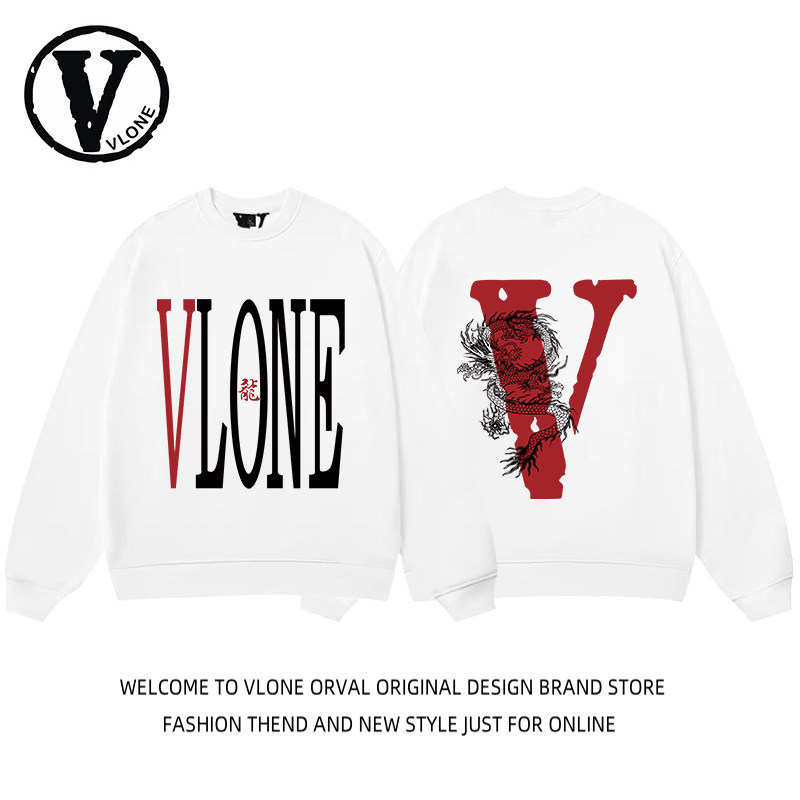 VLONE ORVAL เสื้อยืดคอกลมผู้ชาย สำหรับฤดูใบไม้ร่วงและฤดูหนาว แบบไม่มีฮูด หนามาก