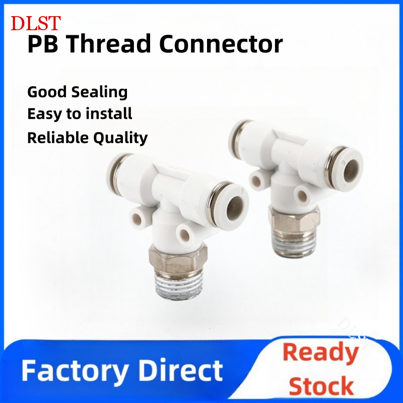 Pneumatic Quick Connector T-Type ของแท้ Tee Thread PB04 06 08 10 12-M5 01 02 03 เกลียว Trachea Conne