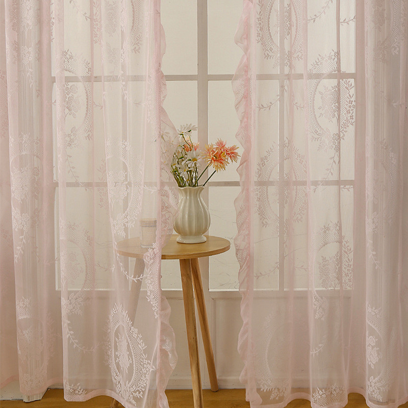 ผ้าม่านทึบแสงลูกไม้แบบก้านไม่มีการเจาะผ้าม่านดอกไม้กระจกกลมสไตล์ฝรั่งเศส - รูปที่ 2