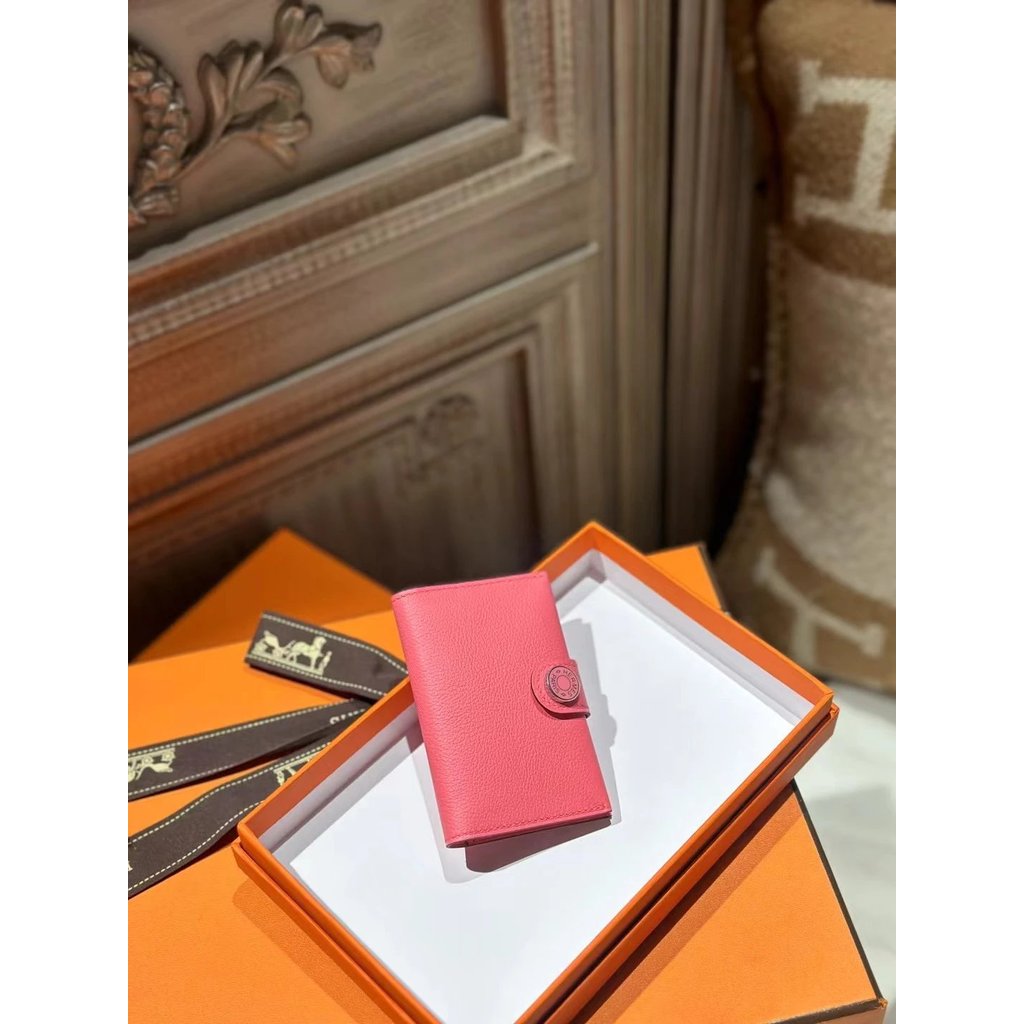 Hermes [1397] H Home RMS Card Holder 8W Lipstick Pink Enamel Buckle evercolor Leather Folding Card H