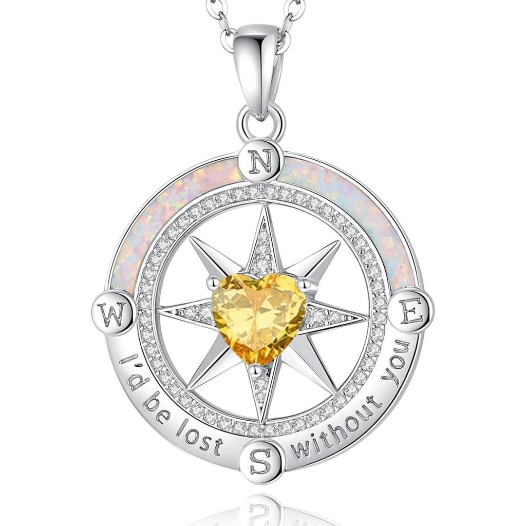 FANCIME Compass Necklace for Women Sterling Silver Compass Jewelry Opal Pendant Fine Jewelry Gemston