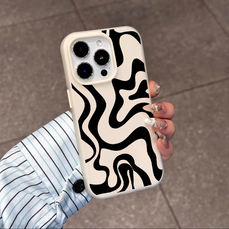 เคสโทรศัพท์แบบ 2 in 1 ซิลิโคนใส เคสเยลลี่ เคสไอโฟน 13 เส้นโค้งดำขาว  สำหรับ iPhone17 16 15 14 13 12 11 Pro Max X XR XS ราคา ถูกที่สุด ดีลบีเคเค แกลเลอรีภาพที่ 2