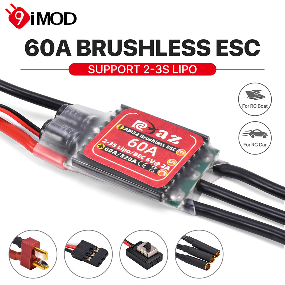 60A Brushless ESC for 1/10 Traxxas Slash/Tamiya/HSP RC Cars | 9IMOD AM32 | 2-3S, 6V/2A | Works with 