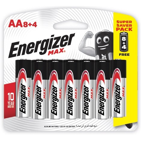 ถ่านอัลคาไลน์ Energizer Max AA แพ็กพิเศษ 8+4 ENERGIZER AKL MAX BONUS PACK E91AA BP8+4