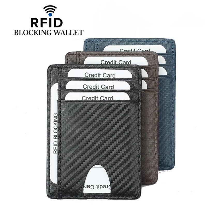 cardholder wallet Simple Mens Card Holder Small Ultra-Thin Anti-Theft Brush RFID หนังแท้ Texture Car