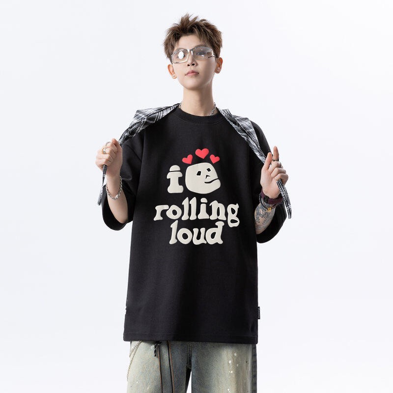 MXKX Broken planet New Broken Planet Foam Printed Summer Men's and Women's Loose Casual Short Sleeve