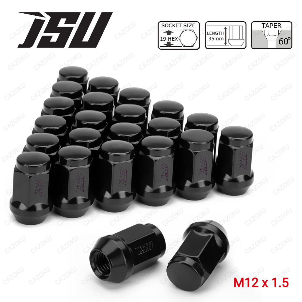 JSU น๊อตล้อ เหล็ก สีดำ เบอร์ 19 ยาว 35m ขนาดเกลียว 1.5 ใช้กับรถ TOYOTA / HONDA / MITSUBISHI / MAZDA / ISUZU