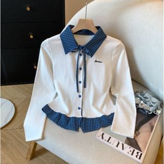 เสื้อยืดแขนยาวลายสก๊อตสำหรับผู้หญิง คอปกสไตล์โปโล สวมใส่สบาย…