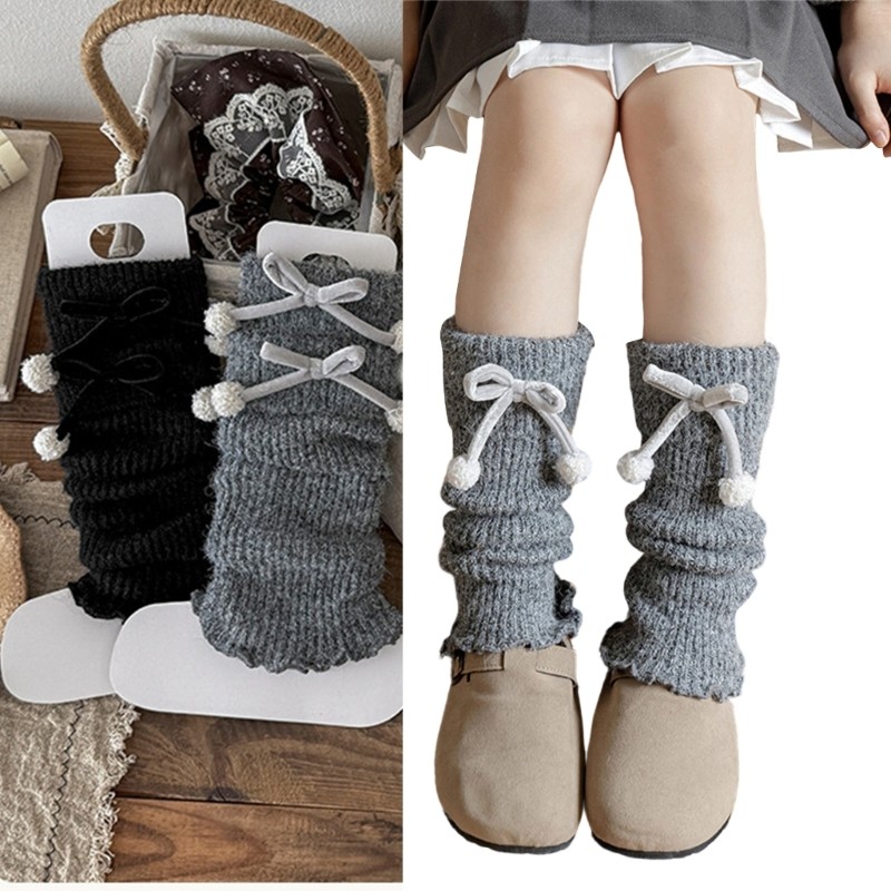 Innlike1 ไม่ลื่นเด็กความร้อนถุงเท้าตกแต่ง Bows Balls ถักออกแบบที่สมบูรณ์แบบสําหรับ Snow Days School 
