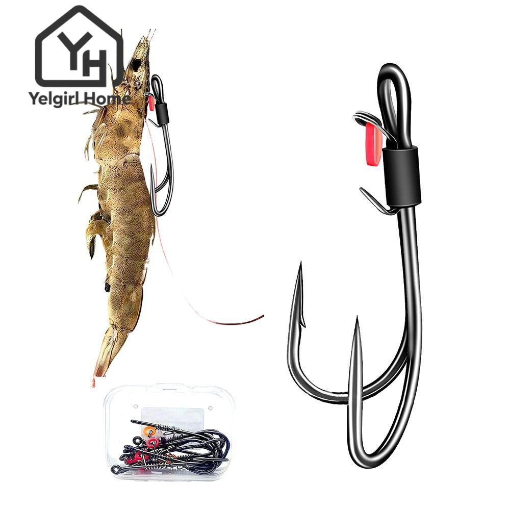 Yelgirlb 5 ชิ้นเหล็กคาร์บอนสูง Fishhook, Pickerel Double hook Live กุ้งเหยื่อตะขอ, 2025 3 ขนาดหนอนนุ่ม Wacky Wedless Worm Bass Fishhook ตกปลาทะเล