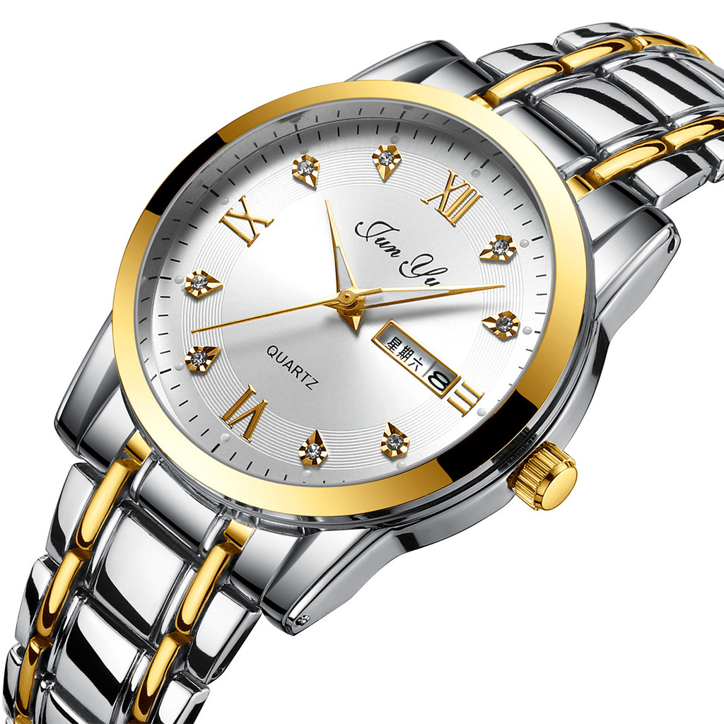 JUNYU ปฏิทินคู่สัปดาห์เดือนผู้ชายนาฬิกาควอทซ์ผู้ชายกันน้ําส่องสว่าง JUNYU นาฬิกา