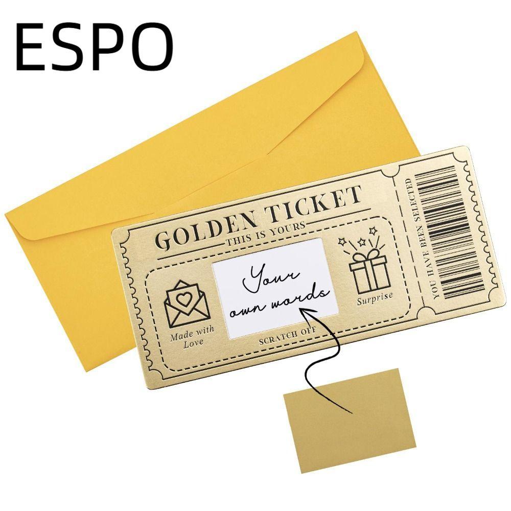 ESPO Golden Ticket Scratch- Card, Raffle Gift Scratch Ticket Concert Ticket, with Envelope Party Fav