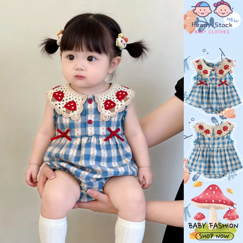 เสื้อผ้าเด็กใหม่ฤดูร้อนลายสก๊อตสีฟ้าบางพักกลางวัน เจ ผู้ตัดสิน 0-24เดือนน่ารักสุดน่ารักถักปกสามเหลี่ยม ฮ่า-ฮ่า เสื้อผ้าโบว์ผ้าฝ้ายแท้บอดี้สูท