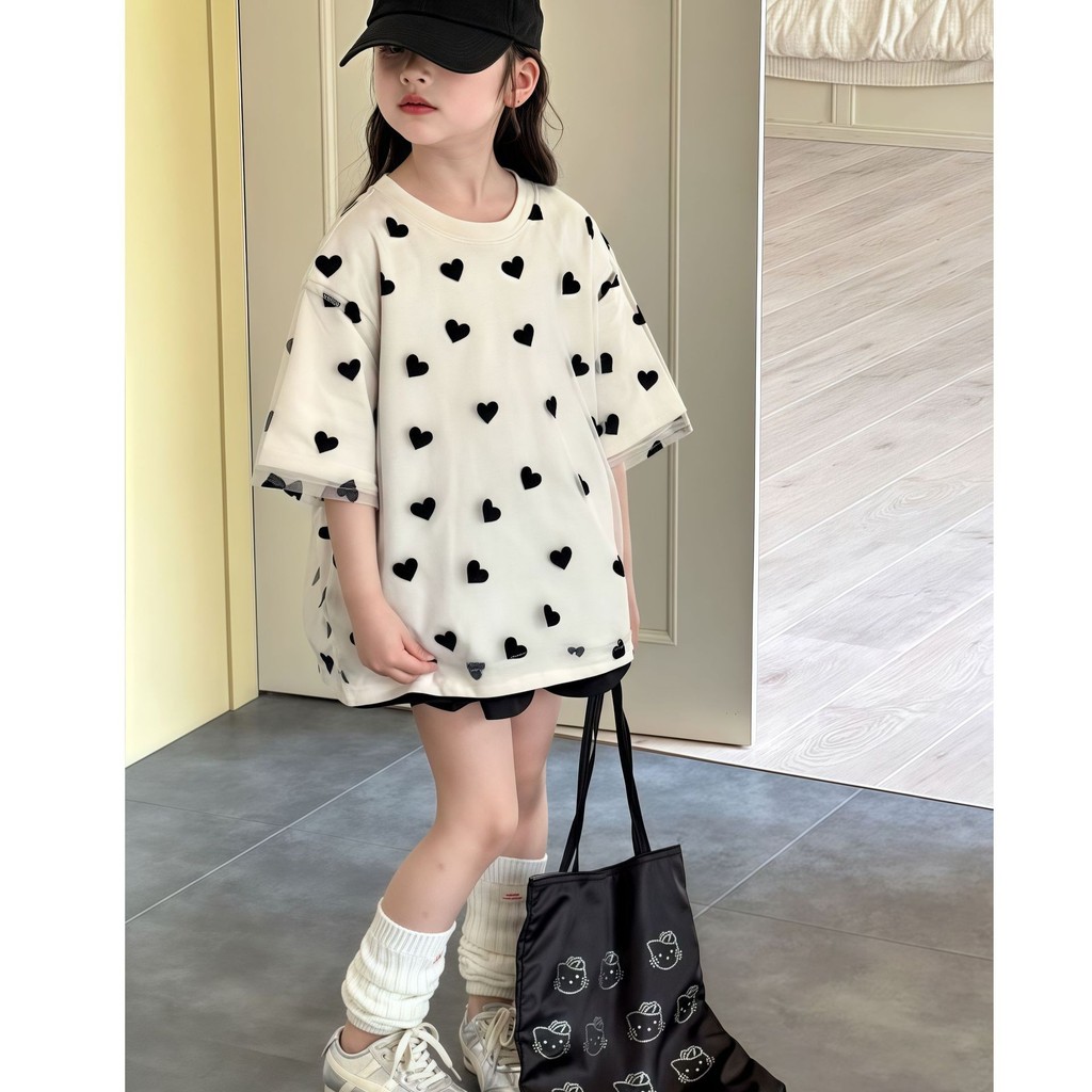 สาวฤดูร้อนเสื้อยืดแขนสั้น 2026 ฤดูร้อนใหม่ความรักตาข่ายเสื้อกล้ามหลวมหวานเสื้อกล้ามหนึ่ง ✨indiana233
