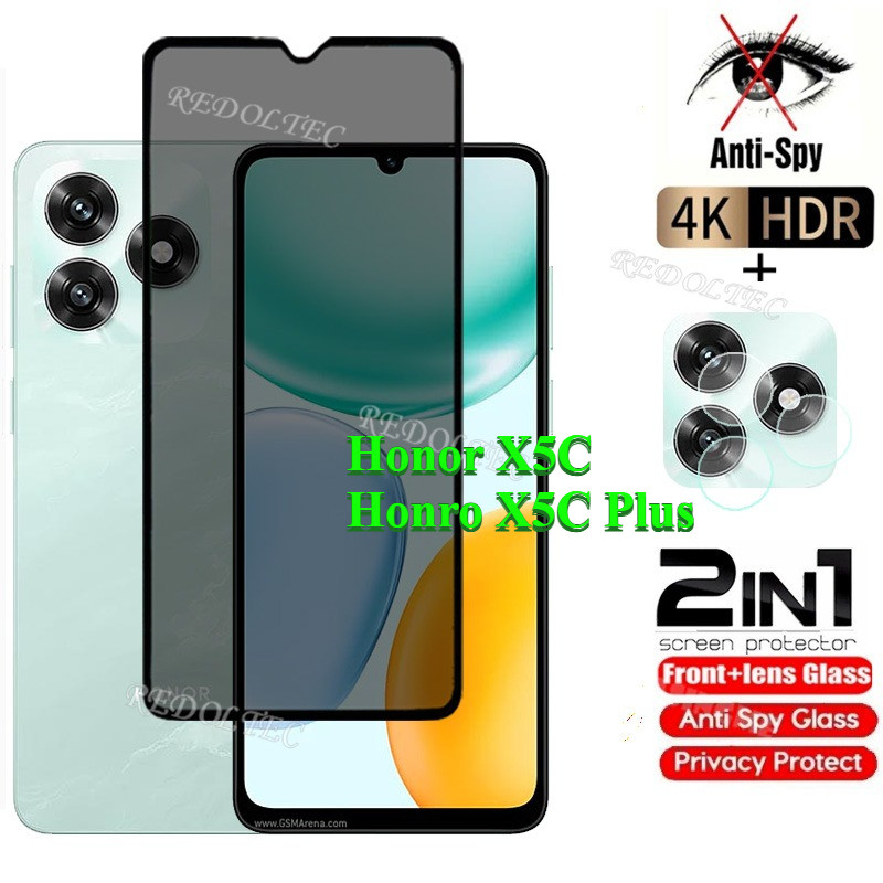 Honor X5C X5CPlus กระจกนิรภัยส่วนตัว Anti-Spy Full Cover Full กาวปกป้องหน้าจอ Anti Peek 2in1 ฟิล์มความเป็นส่วนตัว + ตัวป้องกันเลนส์ Honor X5C Plus