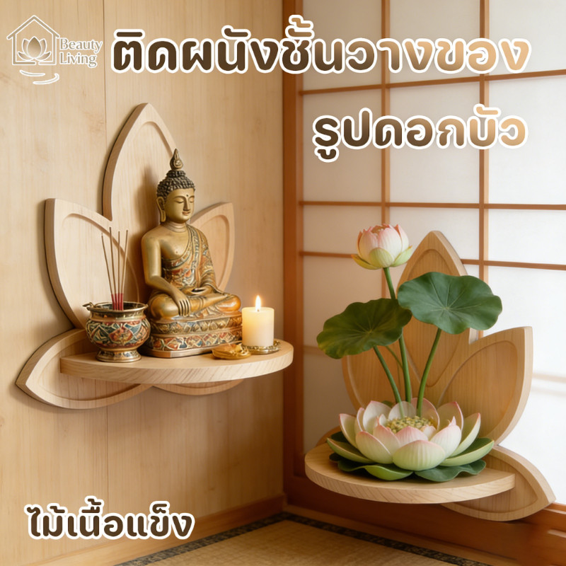 COD ติดผนังรูปทรงดอกบัวชั้นวางของ เทียน/พระพุทธรูป ฟังก์ชั่นหลากหลาย ติดผนังชั้นวางของโบฮีเมียน รูปดอกบัว ตกแต่งบ้าน