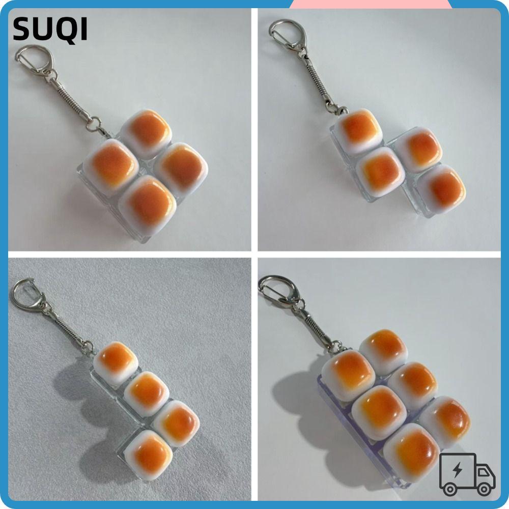 SUQI ปลอกนิ้วคีย์บอร์ด พวงกุญแจ Fidget ขนมปังคาราเมล ดีไซน์ปุ่มคีย์บอร์ด มีไฟจี้ บรรเทาความเครียด