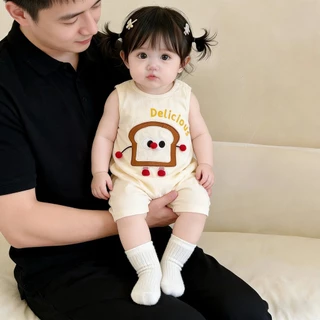 ชุดจั๊มสูทสำหรับเด็ก 0-24 เดือน แบบแขนกุด ระบายอากาศดี สไตล์การ์ตูนน่ารัก