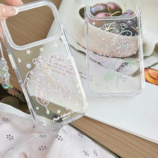 Glitter Clear Lily & Morning Glory กันชนนุ่ม Hard กลับดอกไม้น่ารักออกแบบกันกระแทกพร้อมโซ่สําหรับ IPhone17 16 15 14 13 Pro Max