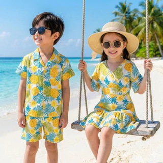 ชุดครอบครัว ฮาวาย ชุดเที่ยวทะเล ผ้าโพลีเอสเตอร์