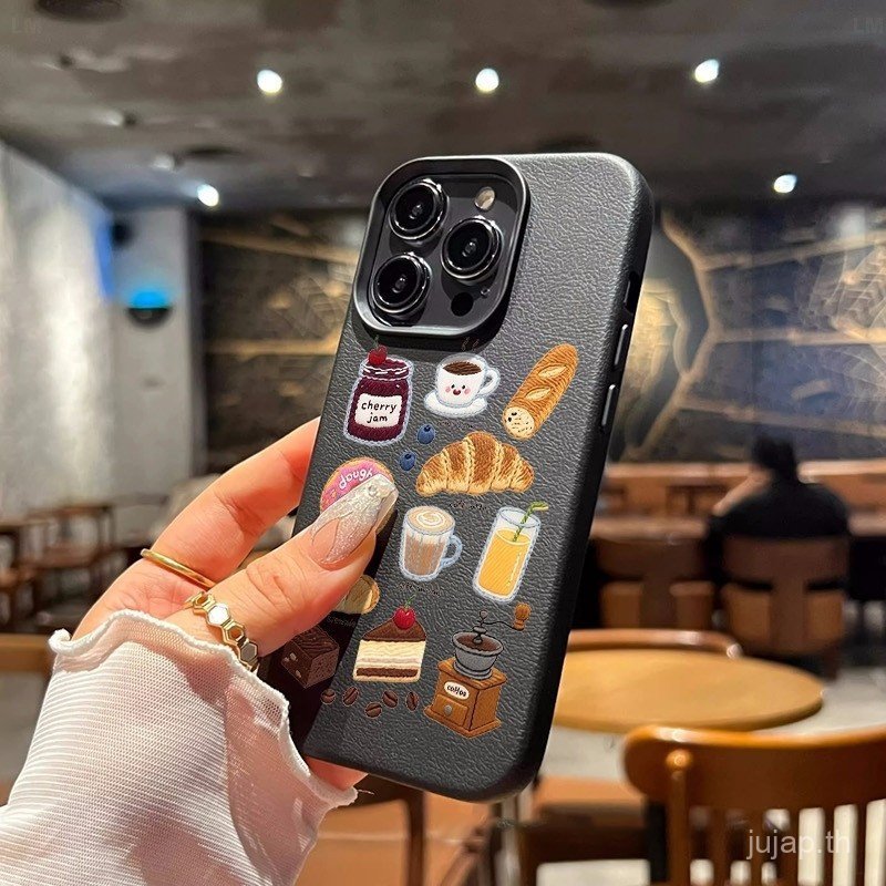 เคสโทรศัพท์หนังขนมปังขนมขบเคี้ยวกาแฟชีวิต Cozy เหมาะสําหรับ iPhone 11promax 11 12 13 14 15 promax 12