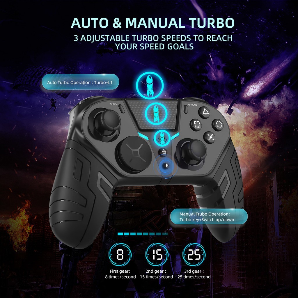 Q300 P4 คอนโทรลเลอร์ไร้สาย Dual การสั่นสะเทือนบลูทูธ Gamepad โปรแกรม Turbo ฟังก์ชั่นสําหรับ P4/ Android/IOS/PC ราคา ถูกที่สุด ดีลบีเคเค แกลเลอรีภาพที่ 7