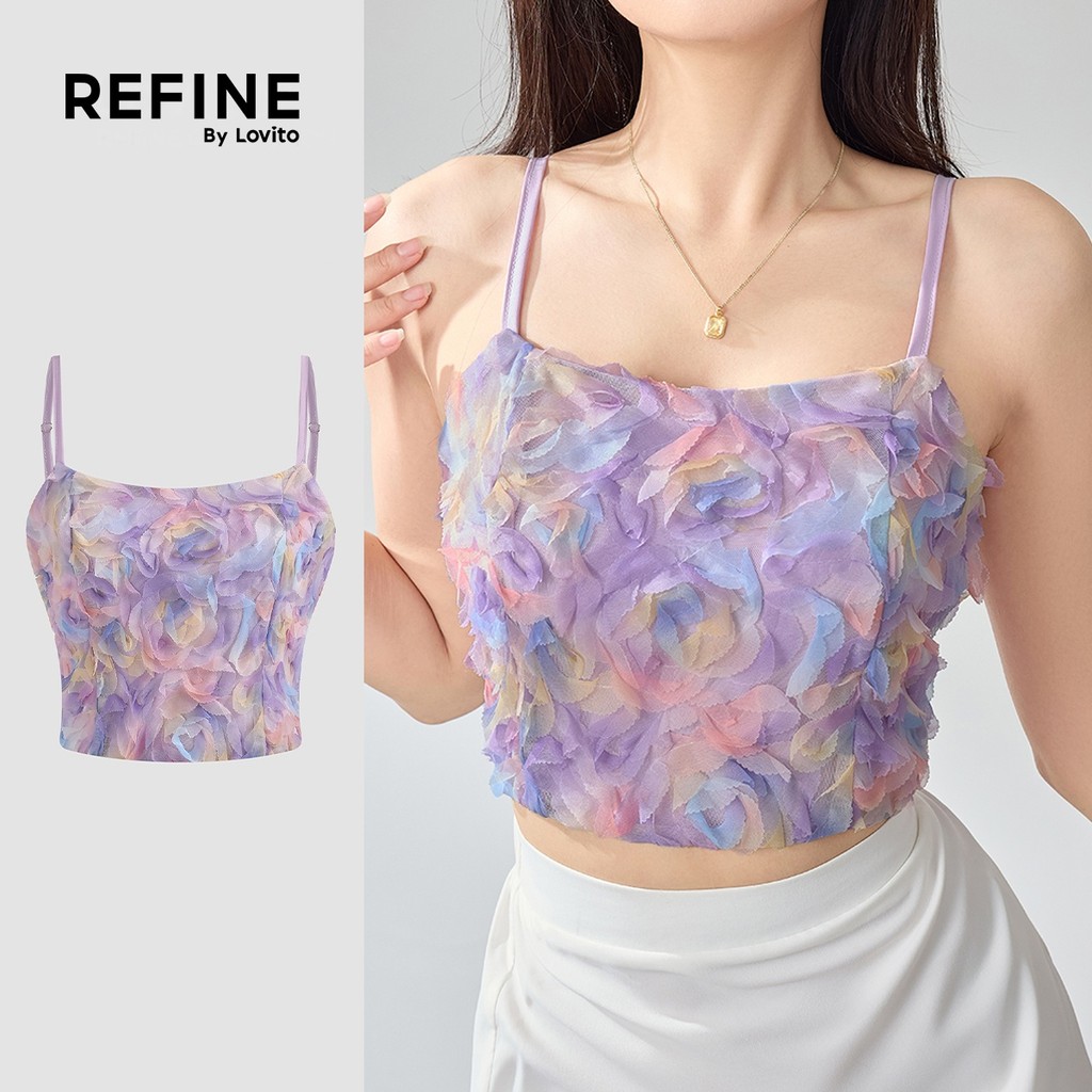 (Refine by Lovito) เสื้อกล้ามฤดูร้อนสม็อคลายดอกไม้หรูหราสําหรับผู้หญิง LR2ED054
