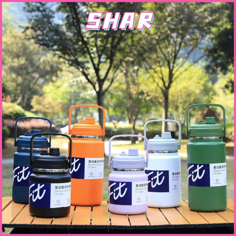 ขวดน้ํา SHAR, 2L/2.5L สแตนเลสขวดน้ํากีฬา,แบบพกพา BPA ฟรีด้วยฟางหนาขวดยิมสําหรับชายหญิง