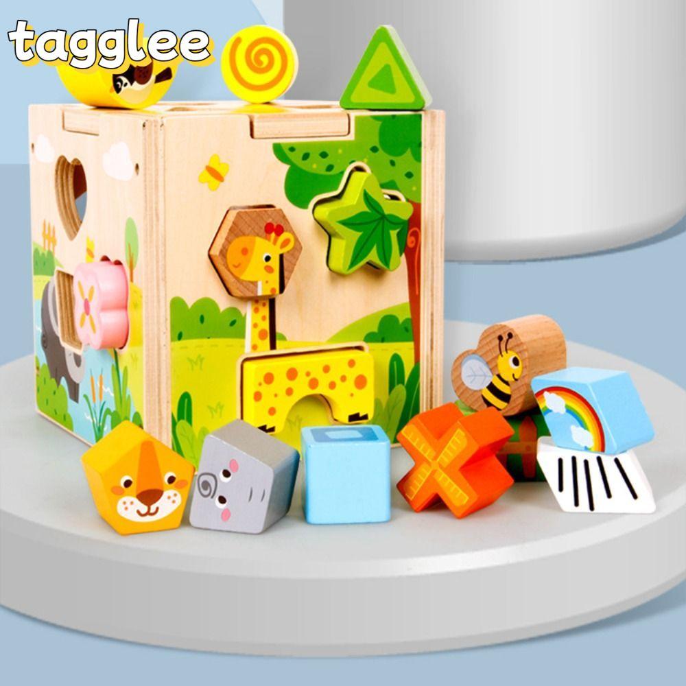 TAGGLEE ไม้กิจกรรม Cube, การเรียนรู้ Cube Vintage ไม้รูปร่าง Sorter ของเล่น,คุณภาพสูง Sorting Cube ร