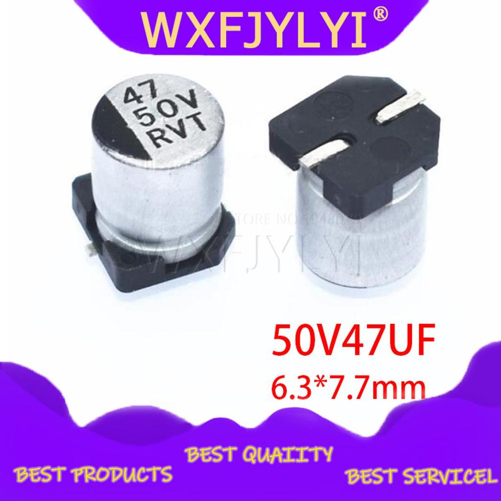 10PCS Electrolytic Capacitor 50V47UF 6.3*7.7 มม.SMD ตัวเก็บประจุอลูมิเนียมอิเล็กโทรลีติค 47uf 50 V