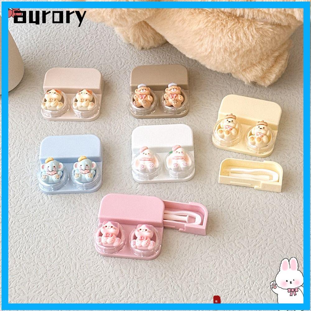 AURORY คอนแทคเลนส์ , กล่องเลนส์การ์ตูน ABS, แบบพกพาพร้อมแหนบพร้อมก้านดูดลิ้นชักสไตล์เลนส์ Travel