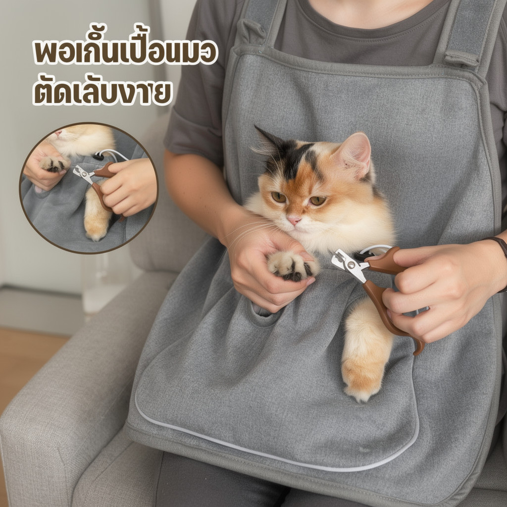 ชุดอุ้มแมว ผ้ากันขนแมว เสื้อกันขนแมว ผ้านุ่มสบาย ปรับสายได้ พกพาง่าย อบอุ่น แมวเลียขน