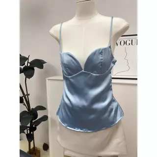 【B/S】เสื้อสายเดี่ยวซาตินทรงเว้าหน้าอก มีซิบข้าง งานเข้ารูป สุดเซ็กซี่