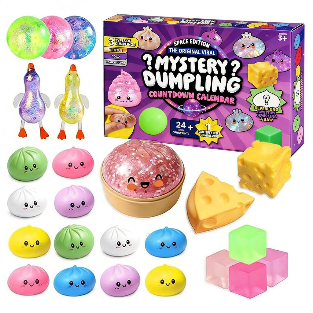 Mystery Dumpling Counting Calendar Kit Fun Dumpling Fidgets Box Set Soft Bun Shape Stress Ball สําหรับเด็กผู้ใหญ่ 24 ชิ้นสุ่มสไตล์ tayenith