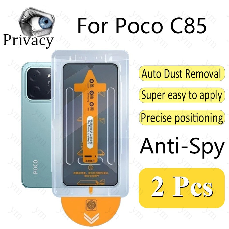 2 ชิ้น ฟิล์ม ฟิล์มกระจก Poco C85 Anti-Spy ความเป็นส่วนตัวคลิกเดียวกระจกนิรภัยป้องกันหน้าจอฝุ่นฟรี Fl
