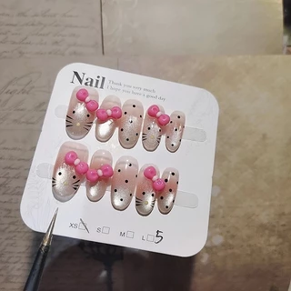 เล็บปลอมทรงตาแมว 10 ชิ้น เล็บปลอมน่ารักทรงรี เล็บปลอมแบบสวมใส่ได้