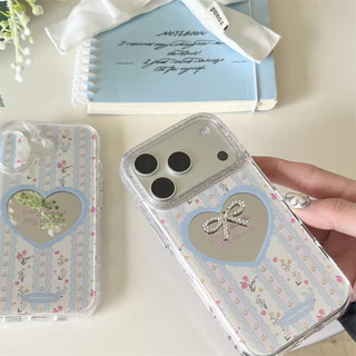 น่ารักหรูหราโบว์หัวใจกระจกเคสโทรศัพท์สําหรับiPhone 16 ProกรณีiPhone 15 17 16 Pro Max 17Promaxเกาหลีดอกไม้ที่มีสีสันกันกระแทกปกอ่อนFundas