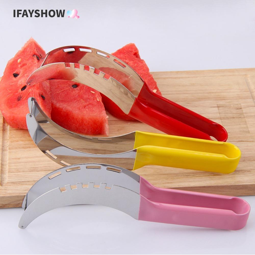IFAYSHOW เครื่องตัดแตงโมเครื่องตัดแตงโมกันลื่นอุปกรณ์ครัวคุณภาพสแตนเลสไม่เจ็บมือเครื่องมือตัดผลไม้ฤดูร้อน