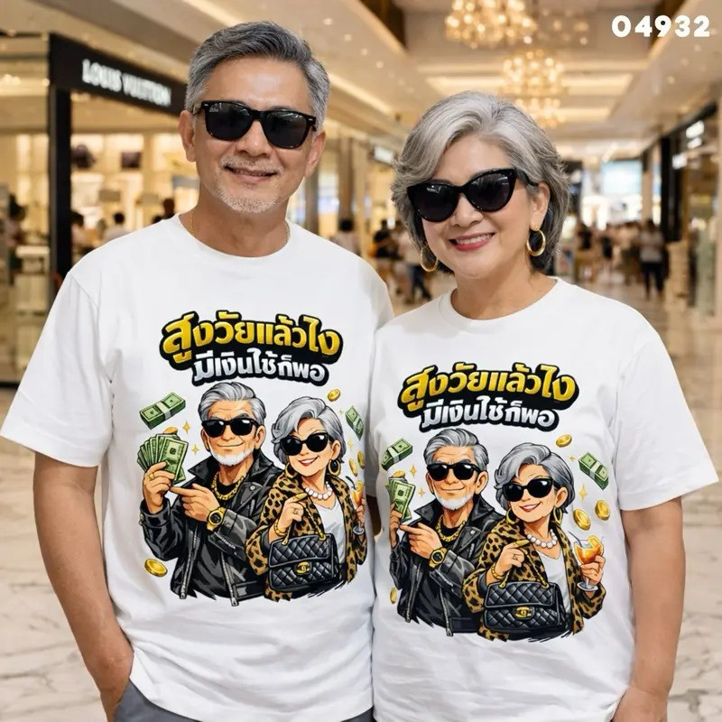 เสื้อยืด ผ้าฝ้าย สูงวัย ยังไม่สะดวกแก่ คนมีอายุ คนแก่ ยังแจ๋ว คอกลม แขนสั้น ผู้ใหญ่ ใส่ได้ทั้งชายและหญิง สีดำ สีขาว สีแด