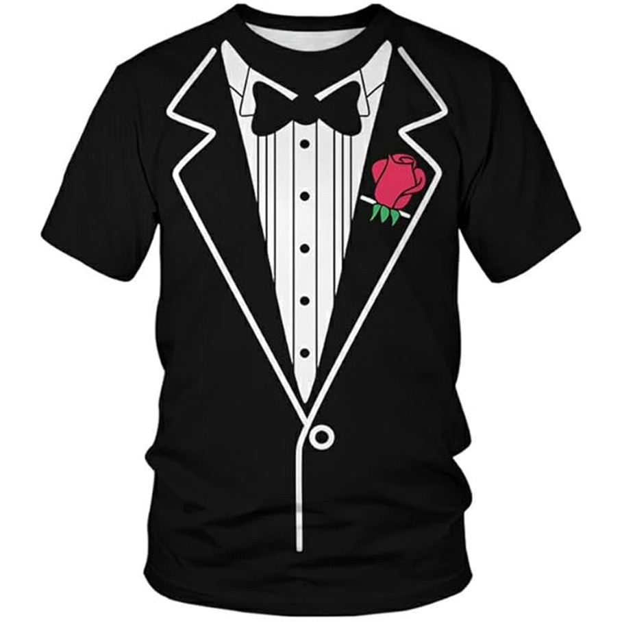 ตลกใหม่ปลอมชุด Tuxedo Tie กราฟิกเสื้อยืดแฟชั่นผู้ชายผู้หญิงแขนสั้นเสื้อ T USA ธง Harajuku Y2k Tees เ