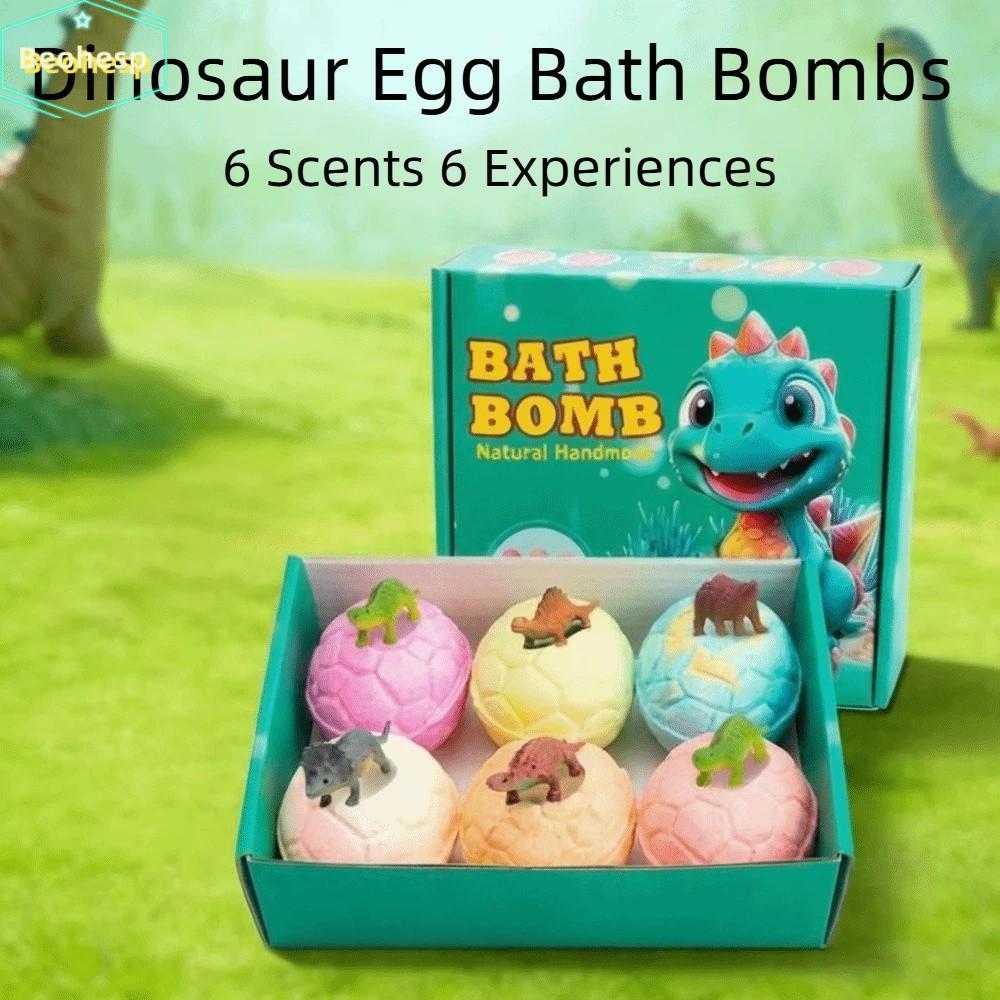 BEOHESP 1/6 ชิ้น Bath Bombs สําหรับเด็ก, Fizzy Bubble Bath น้ํามันหอมระเหยหอมไดโนเสาร์ไข่ Bath Bombs