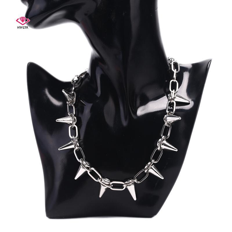 เครื่องประดับชอยเนอร์แบบคล้องคอสไตล์ปังค์ ลาย_spike_rivet_สำหรับบิเกอร์และโกธ