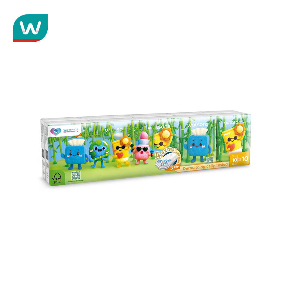 Watsons วัตสัน กระดาษทิชชูแบบพกพา (Community) 3 ชั้น 10 แผ่น x 10 ซอง.