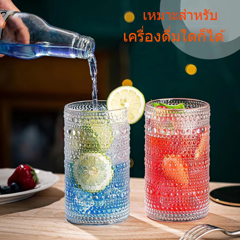 แก้วน้า แก้วคริสตัล ใส่เครื่องดื่ม เนื้อแก้วสีใส ไฮคลาสสุด ลายนูน ลายจุด ใช้ใส่ของหวาน น้ำผลไม้ ชา นม ชา บาร์ กาแฟ