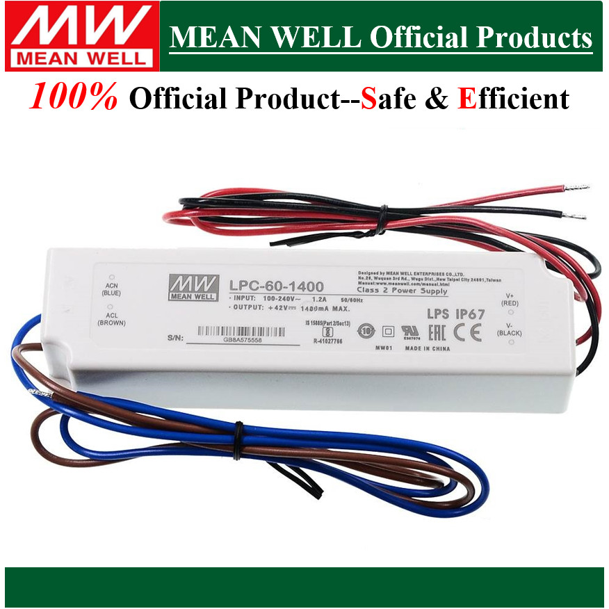 แหล่งจ่ายไฟสลับเอาต์พุตเดี่ยว Mean Well 60W ดั้งเดิม LPC-60-1050 | 1050mA LPC-60-1400 | 1400mA LPC-6