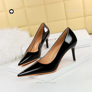Bigtree Shoes Thailand ส้นสูงหนังแก้วหัวแหลม ใส่ทำงาน-ออกงาน สูง 3/4 นิ้ว | ไซซ์ 34-43 | รุ่น 9511-6
