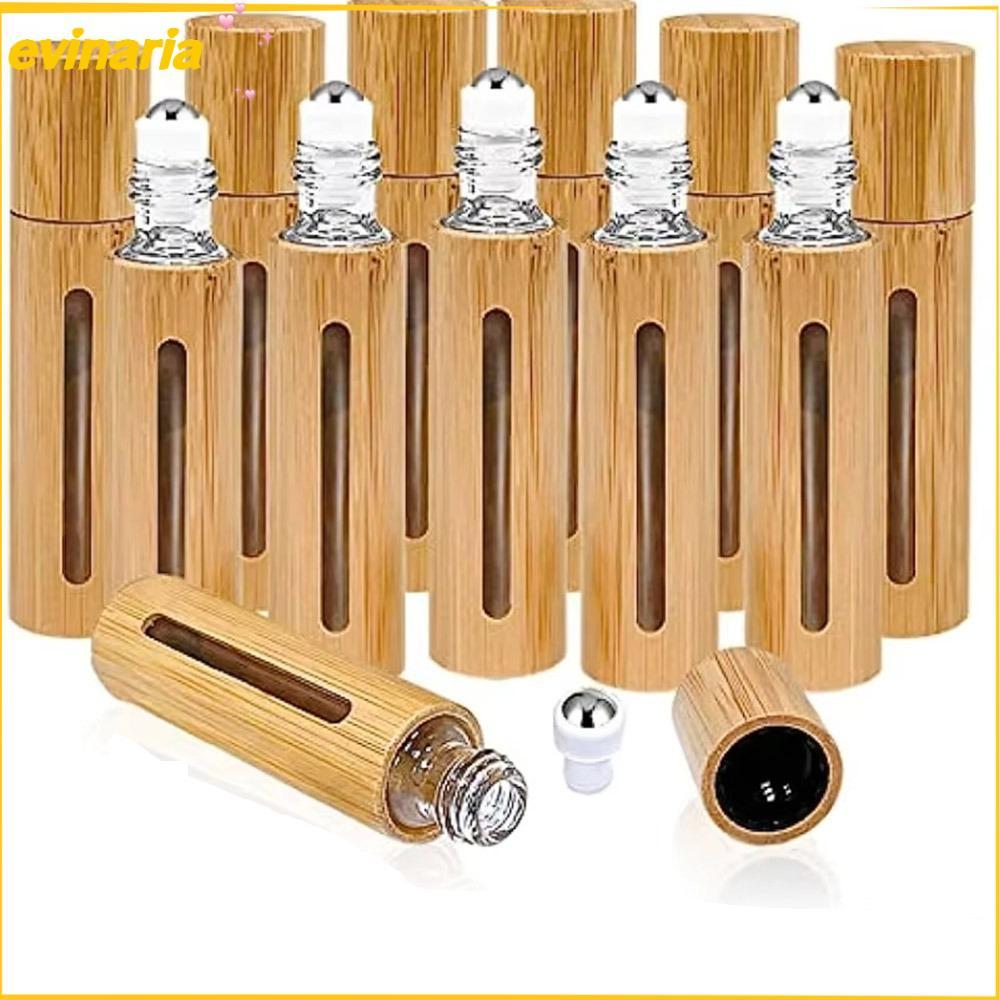 EVINARIA ไม้ไผ่ม้วนบนขวด, 3ml/5ml/10ml/15ml ชุดเดินทางขวดลูกกลิ้ง,มินิพร้อมลูกกลิ้งสแตนเลสแบบพกพาขวด