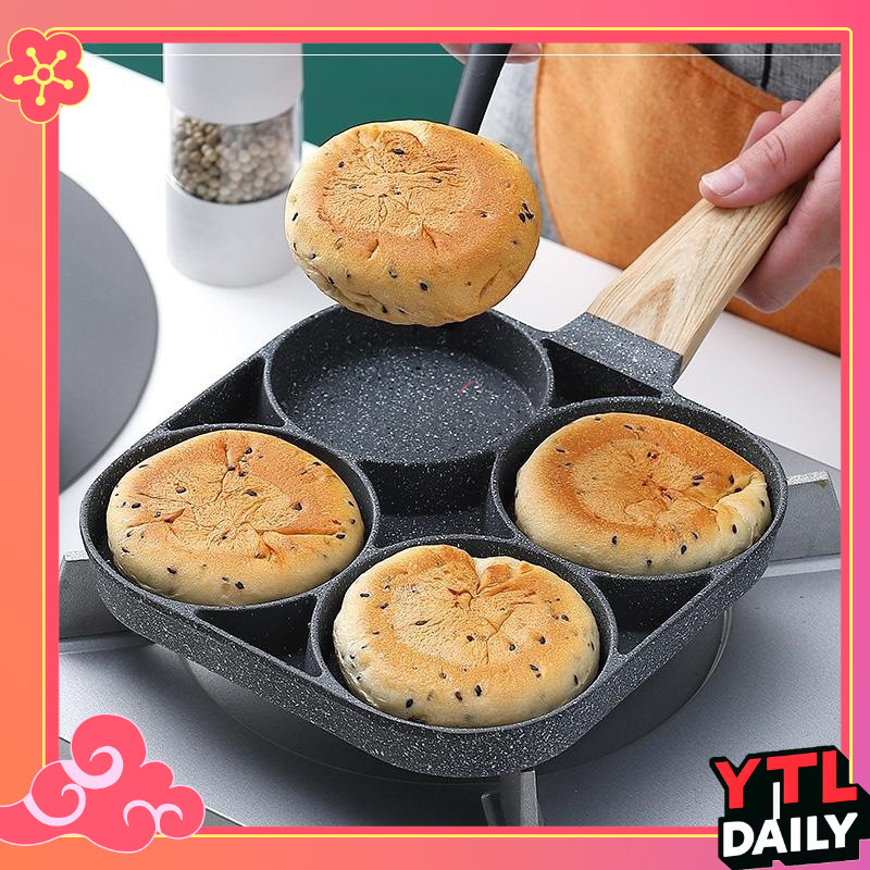 กระทะทอด 4 หลุม เคลือบเทฟล่อน ทอดไข่ดาว ทอดง่าย ไม่ติดกระทะ กทำไส้เบอร์เกอร์ ใช้ได้กับเตาทุกชนิด