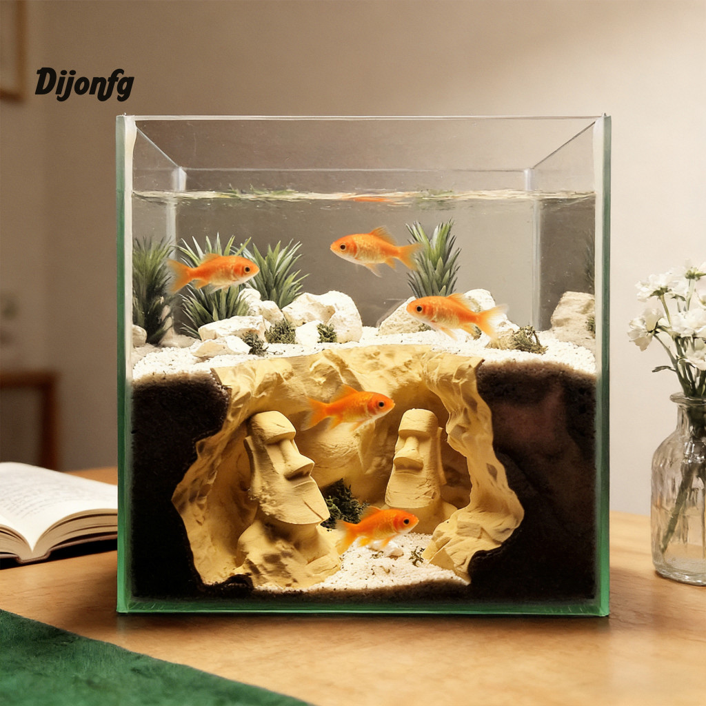 ถ้ําถังปลา Hideout อุโมงค์ถังปลา Aquarium Cave อุโมงค์เกาะอีสเตอร์ Moai รูปปั้นภายใต้กรวด Hideout สํ